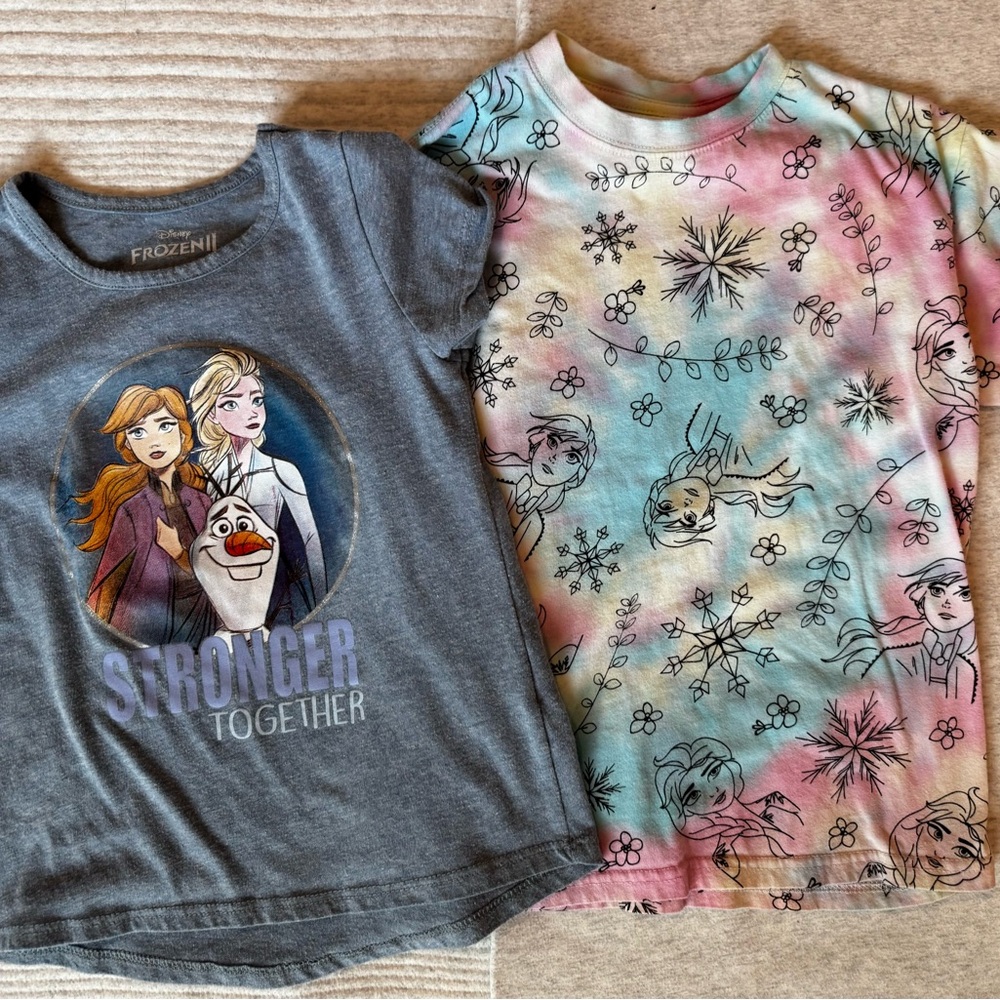 Disney Girls Frozen 2 Gray Character Tee & Pastel Tie-Dye Tee